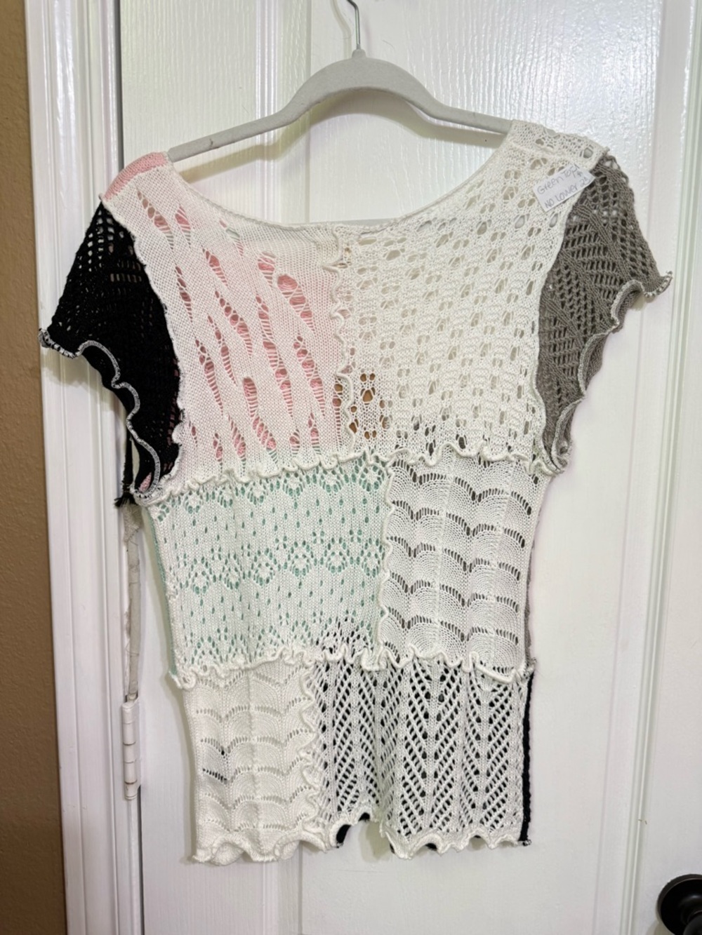 New POL M pp16-20 Patchwork Crochet Top White, Pink, Black, Gray, Green - Picture 5 of 9